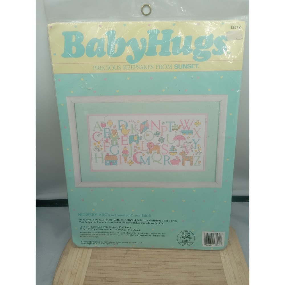 1989 Vintage ABC'S Sunset‎ Dimensions Baby Hugs Counted Cross Stitch Kit Nurseys